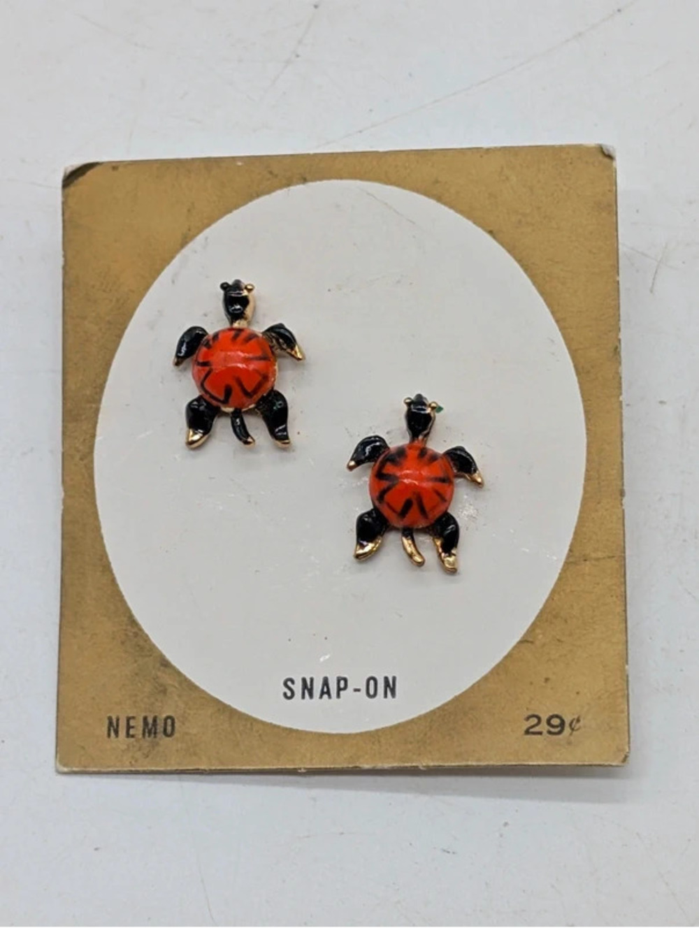 Vintage Nemo Snap-On Turtle Collar Pins Enamel Gold Tone Set